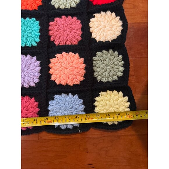 Handmade Crochet Black Multicolor Afghan Granny Blanket Throw Roseanne 48"x68" - Picture 6 of 9